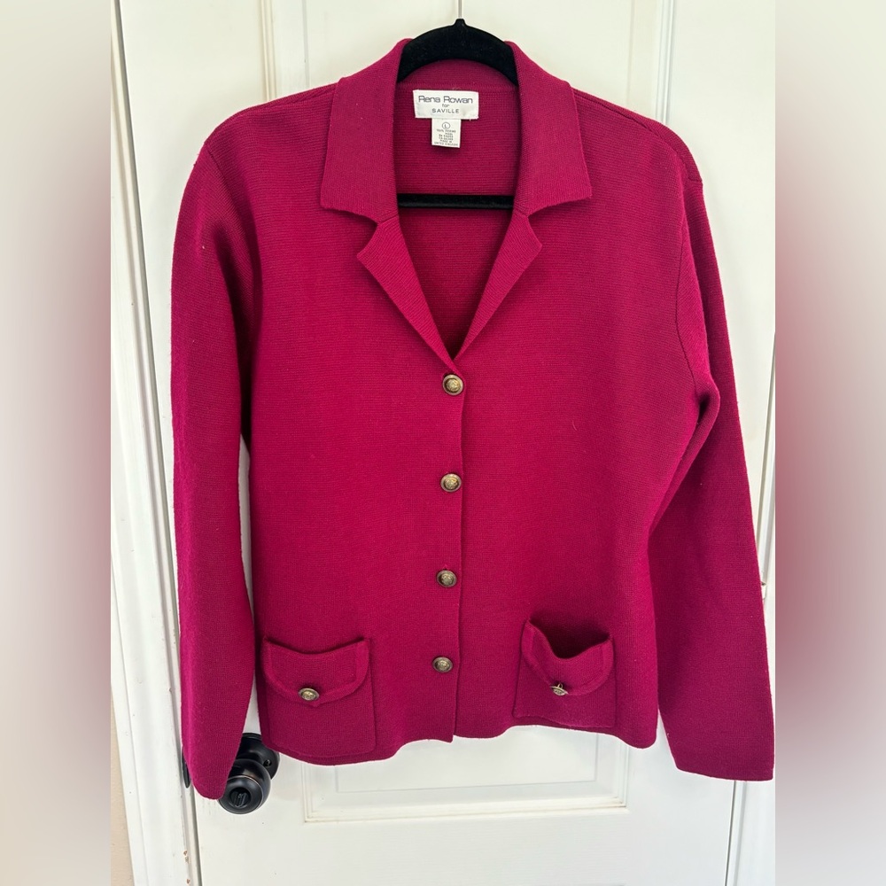 Rena Rowan for Saville 100% Wool Women's Fuchsia Knit Blazer with Gold Buttons